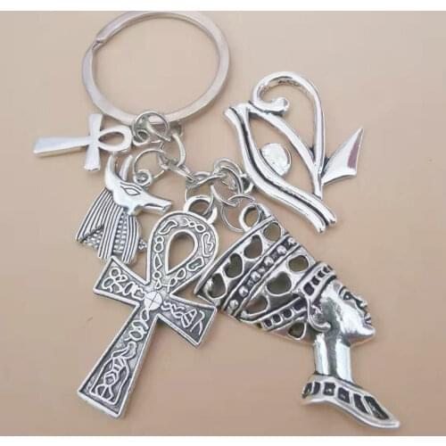 New Fashion Egypt Keychains Queen Nefertiti Ankh Cross Eye of Horus Charms Car Keychain Bag Handbag Keyring Car Key Chains NEW