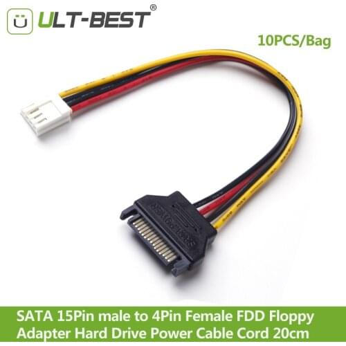ULT-Best 10pcs/bag Cable SATA 15Pin male to 4Pin Female FDD Floppy Adapter Hard Drive Power Cables Cord 20cm