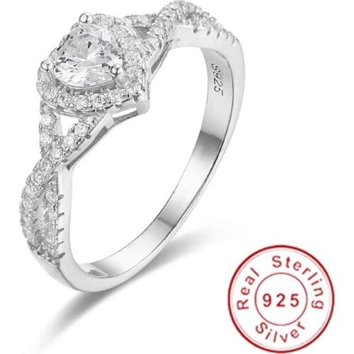 Classic solid 100% 925 Sterling Silver rings finger Eternal White Heart Diamond Wedding Rings for Women Jewelry Cute girl gift