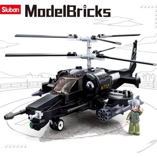 SLuban Armed Helicopter Military Assembled Building Blocks Childrens Educational Toys Moy Military Model Gifts For Children