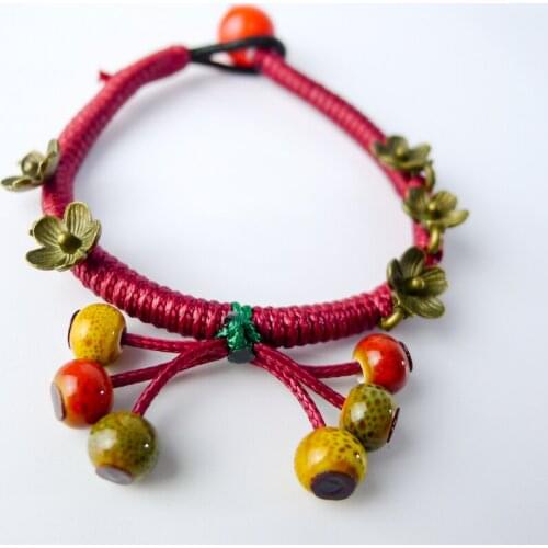 Red Rope DIY Ceramic beaded bracelets Hand-made Bohemian Charm Bracelets For Women #EY304