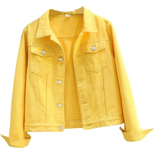 Yellow Denim Jacket Female 2020 New Fashion Spring Autumn Slim Long-sleeved Outerwear Candy color Women Short Coat Casual Tops