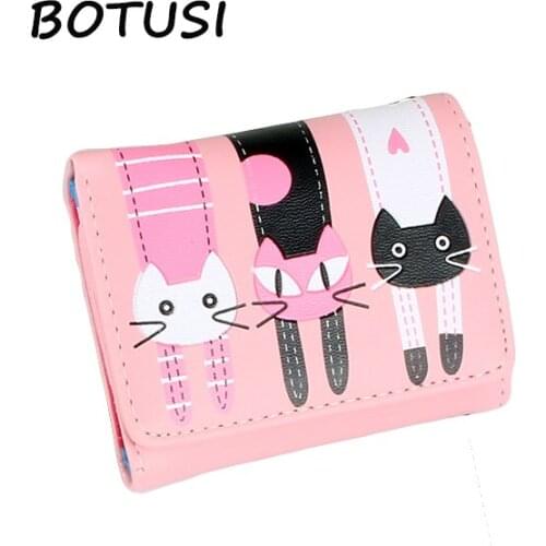 BOTUSI Kitty Small Wallet Women Credit Card Dollar Price Female Short Coin Purse Big Capacity Purse Change Clasp Purse