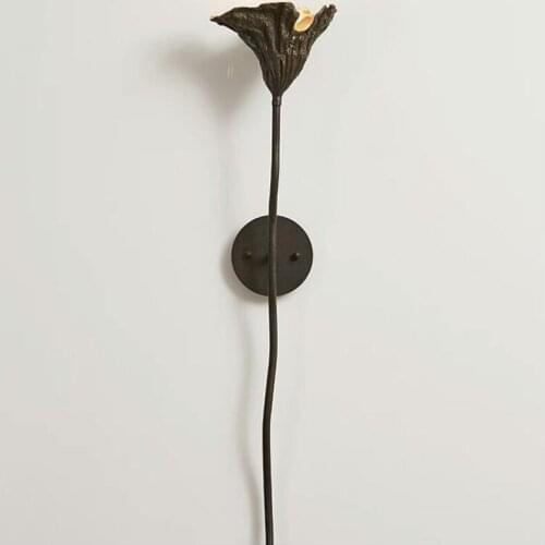 Copper dry lotus leaf wall lamp living room bedroom den aisle lamp,G9