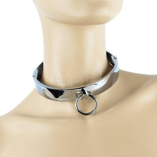 CamaTech Dia.14CM Metal Locking Neck Collar Restraint Stainless Steel Premium Bondage Neck Choking Rings Slave Lockable Nacklace