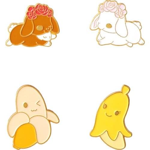 Cute Cartoons Dog Lapel Pins Fashion Banana Enamel Badges Womens Anime Brooches For Backpack Mini Decorative Hijab Pins Brooch