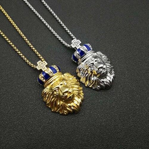 Hip Hop Gold Silver Color Stainless Steel Crown Lion Pendant Necklaces for Men Jewelry Drop Shipping