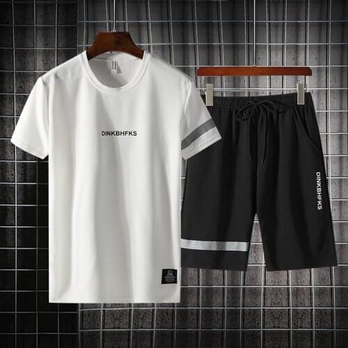 2021 Men Casual Sets Summer New Tracksuit Mens T-shirt+Shorts Two Piece Set Letter Print Quick Drying Short Sports Suit O-Neck