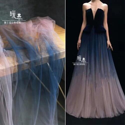 Soft Mesh Tulle Fabric Dark blue Pink Gradient DIY Various Decor Scarf Veil Skirt Wedding Dress Fashion Lace Designer Fabric