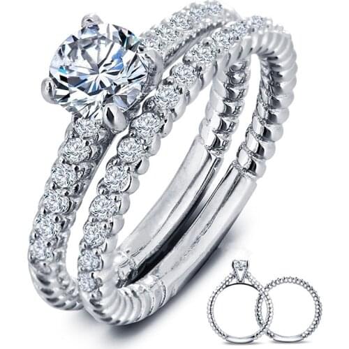 Classic Round 6*6mm Crystal Rhinestones Ring Set For Women Jewelry Wedding Engagement Band Ring Gift