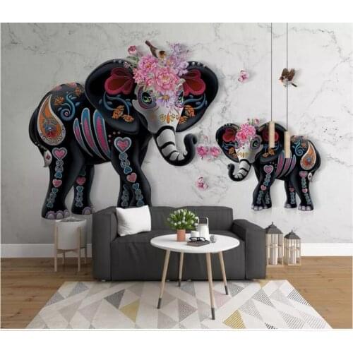 WDBH custom mural 3d photo wallpaper Elephant flower butterfly marbled background home decor living room wallpaper for walls 3 d
