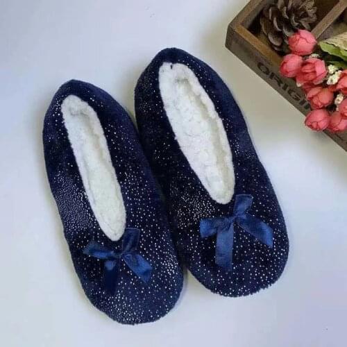 Ousefu cheap Women house shoes bowknot warm sock slippers women fluffy plush slippers home Cotton slippers Lightweight Yoga shoe