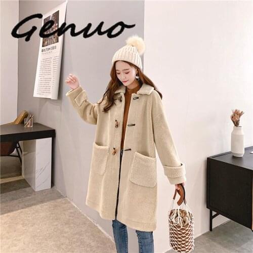 Genuo New 2019 Autumn Winter Warm Soft Buttons Fur Coat Women Jacket Female Plush Overcoat Casual Outerwear Wholesale