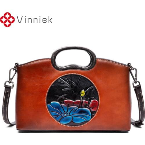 2021 New Handbag WomenS Brand Leather Single Shoulder First Layer Cowhide Female Bag National Wind Messenger Bag De Luxe Femme