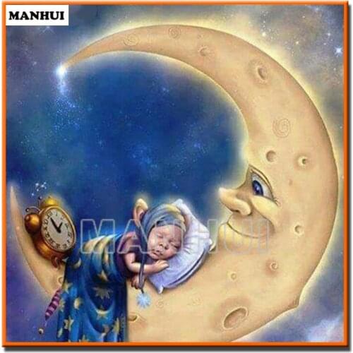 New diy diamond painting cross stitch rhinestones diamond embroidery mosaic needlework Moon baby picture craft painting MH494
