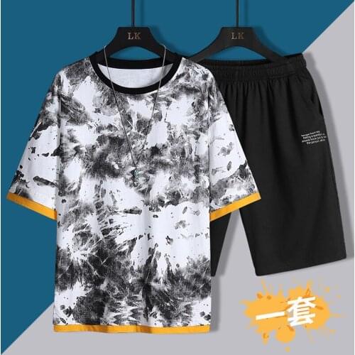 2021 Summer New Short Sleeve T Shirt Set Casual Loose Tie-dye Print T Shirt Korean Edition Trend Sports Suit Short Sleeve