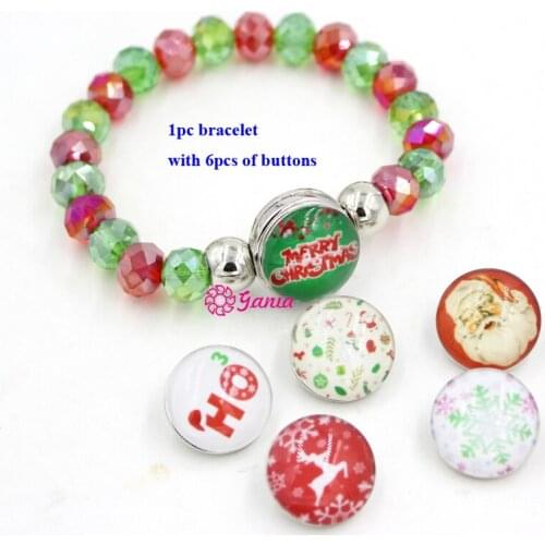 New 6PCS Bracelets 36pcs Buttos Interchangeable buttons Jewelry X'mas Christmas Beaded Snap Bracelet for Christmas Gift Jewelry