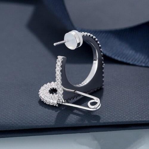 New Fashion Silver Color Cz Rhinestone Punk Broochh Single Earring For Women Pin Shape Pendientes Zircon Jewelry Oorbellen Zk30