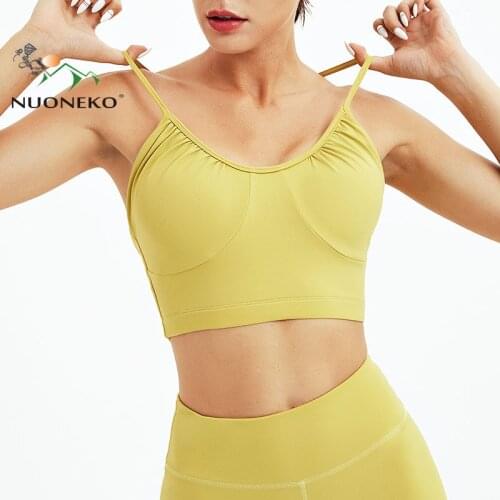 NUONEKO Women Sling Yoga Bra Sports Breathable Vest Gym Workout Fitness Vest Women Sleeveless Blouse Female Sportswear TB12