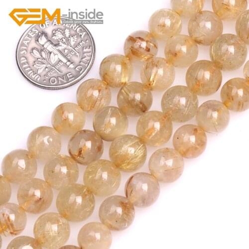 5mm 6mm 7mm 11--12mm Wholesale Yellow Rutilated Quartzs Round Loose Beads For Jewelry Making DIY 15 Inches Free Shipping