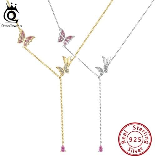 ORSA JEWELS 925 Sterling Silver Be Like The Butterfly Necklace Flying Butterfly Necklace Gift for Mom Daughter Girlfriend SN290