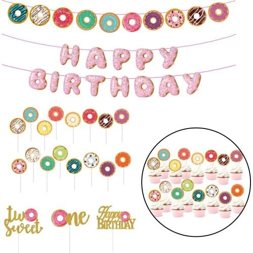 Premium Cake Topper Donut Glitter Party Cupcake Decor Banner Favors Tab