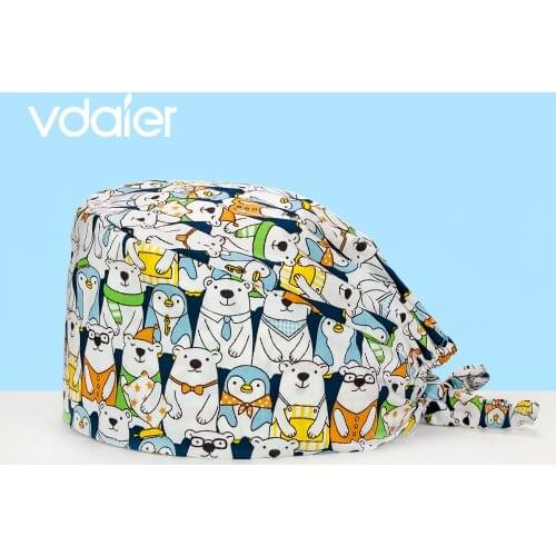 Unisex Cotton Nurse Surgical Cap Long Hair Nurse Scrub Cap Surgical Cap Cartoon Printing pet Doctor Hats nurse accessories