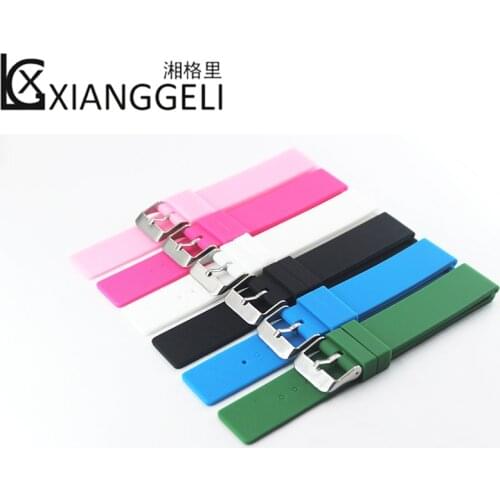 Silicone strap 18mm pin buckle Flat headband watch accessories Color ladies women watch band Universal brand watches