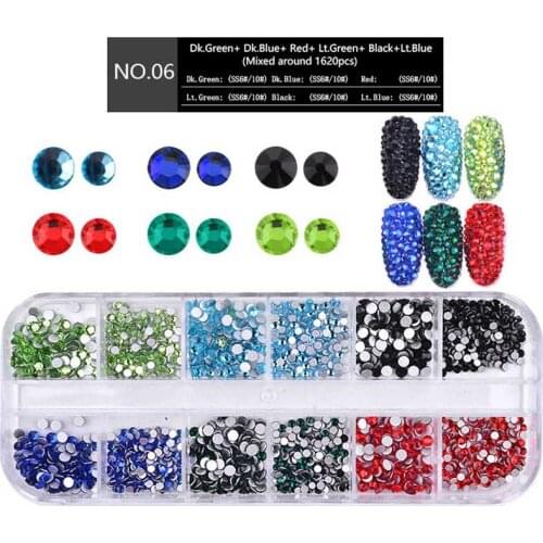 1 Set Multi Size Glass Nail Rhinestones Mixed Colors Flat-back AB Crystal Strass 3D Charm Gems DIY Manicure Nail Art Decorations