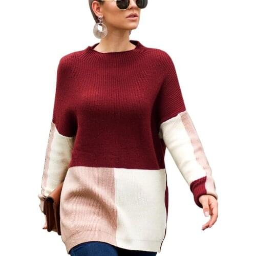 O-neck long sleeve sweater Women Loose sexy crop thick sweater Knitted high fashion 2019 patchwork color autumn winter jumper