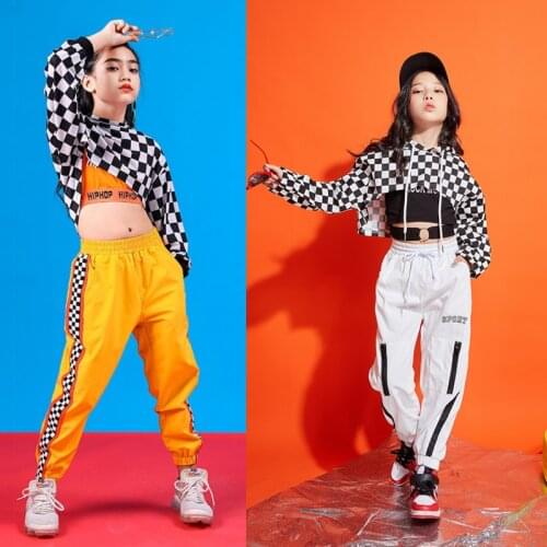 Girls Hiphop Sweatshirt Street Dancing Clothes Children Jazz Dance Costume Kids Cheerleader Stage Performance Outfit DQL2003