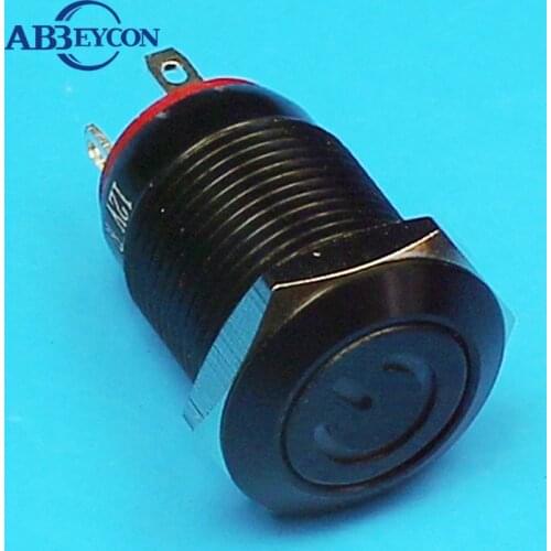 TY 1676 flush head 4 pin 12V Green power logo illuminated black push button 16mm switch