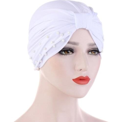 Muslim Women Bead Ruffle Turban Hats for Women Cancer Chemo Beanies Cap Headwrap Headwear Hair Loss Accessories