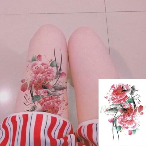 Waterproof Temporary Tattoo Sticker Bird Magpie Flower Peony Fake Tatto Flash Tatoo Back Leg Arm Body Art for Girl Women