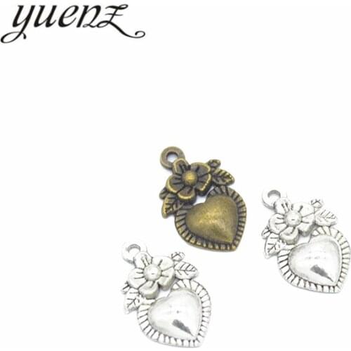YuenZ 20pcs Flower Hearts Charms Antique Metal Pendants for Jewelry Making Necklace Bracelet Jewelry Findings 18*12mm A45