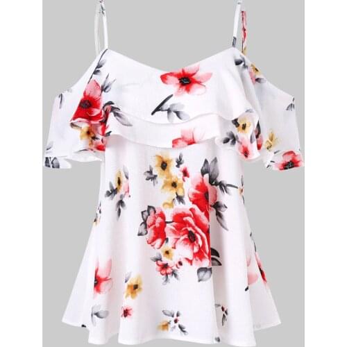 Ftitong Floral Large Size Women Blouse Floral Printing Off Shoulder Blouse Shirt Sleeveless Vest Tank Blouse camisa feminina