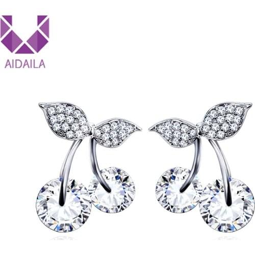 Women Stud Earrings Cherry Shape with AAA+ Cubic Zirconia Zircon Earrings Red Gold Color Japanese Style New Fashion Jewelry Gift