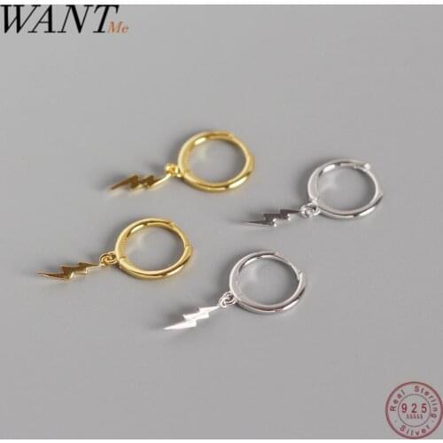 WANTME Genuine 100% 925 Sterling Silver Lightning Trendy Pendant Tassel Stud Earrings for Women Party Ear Hoop Fine Jewelry Gift