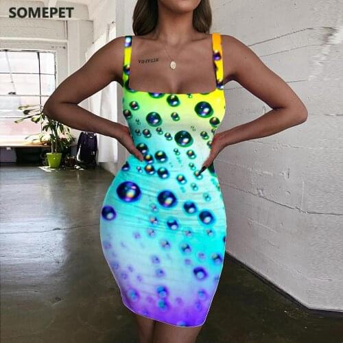 SOMEPET Rainbow Dresses Women Colorful Halter Sleeveless Raindrop Vestido Sexy Harajuku Sundress Womens Clothing Summer Beach