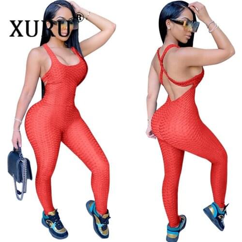 XURU New Womens Jumpsuit Large Size Open Back Yoga Sports Fitness Jumpsuit Jacquard Tights Jumpsuit