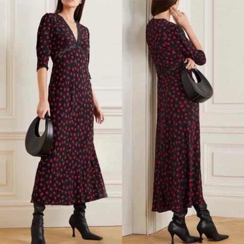 Women Dress 2021 Spring and Summer New Ladies Mid-neck Mid-length Printed Dress