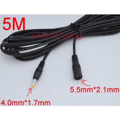 1pcs 5M Cable DC 5.5mm x 2.1mm Female to 4.0mm x 1.7mm Male Plug Cable adapter extension cord 5 Meter Power extension cord
