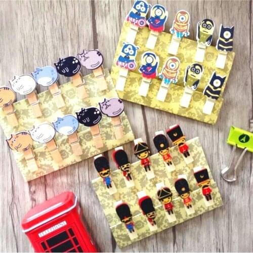 10packs/Lot Cartoon Three Design Series wooden clip Decorative clip Stationery Wholesale