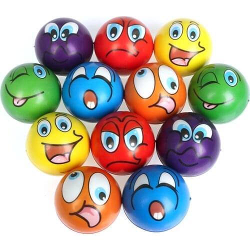 12pcs 6.3CM Soft PU Foam Sponge Expression Grimace Smiley Face Squeeze Ball Anti Stress Relief Ball Toys for Boys Kids