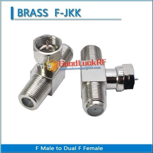 1X Pcs F 3 Way Splitter Adapter Socket F Male To 2 Dual F Female T-Type plug Nickel Plated RF Video Coaxial Connector TV Box