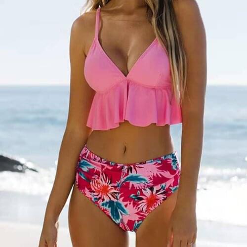 2021 new European and American swimsuit split feminine princess pink swimsuit bikini girl