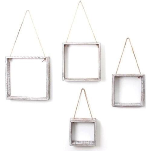4Pcs Floating Hanging Square Shelves Wall Mounted Rustic Wood Cube Display Shelf Shadow Boxes Decorative Boho Home Decor