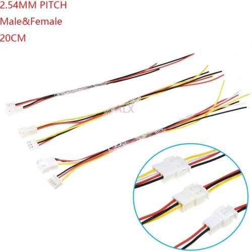 5SET 200MM XH2.54 2/3/4/5/6 pin male female plug connector with wire 2.54MM 2p 3p 4p 5p 6p cable