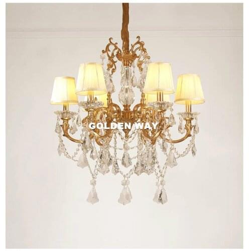 Free Shipping D70cm European Copper LED AC Luxury Crystal Chandeliers Bronze Hanging Light For Living room Restaurant Chandelier