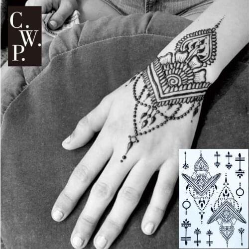#BH1702 1 piece Traditional Black Henna Tattoo with Triangle and Mandela pattern Temporary Tattoo for Hands Stickers